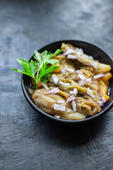 eggplant salad snack vegetable on the table meal copy space food background rustic. top view keto or paleo diet