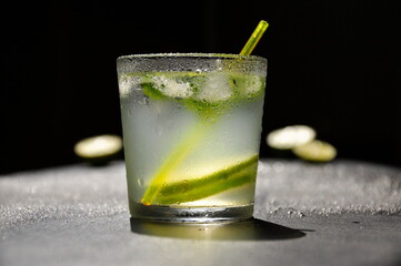Natural juice with mint and lime in a glass
