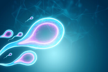 Fertilization of the egg by sperm cells. Pregnancy, infertility treatment, motherhood. 3D illustration, 3D render