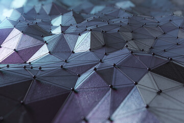 Grey polygonal landscape backdrop. Landing page concept. 3D Rendering.