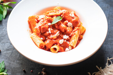 pasta sauce tomato dish recipe Italian food on the table meal snack copy space food background rustic top view 