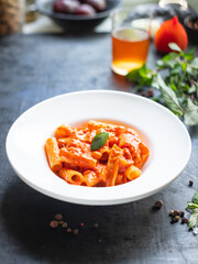 pasta sauce tomato dish recipe Italian food on the table meal snack copy space food background rustic top view 