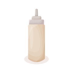 Mayonnaise sauce from squeeze plastic bottle for fast food, vector illustration cartoon icon isolated on white background.