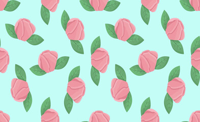 Seamless pattern with vintage roses. Floral background. Wallpaper with flowers and leaves.