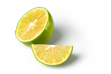 Close up natural fresh lime with sliced,isolated on white background.