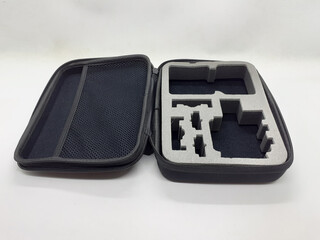 Sport Action Camera and Accessories in White Isolated Background