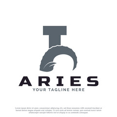 Initial Letter I with Goat Ram Sheep Horn for Aries Logo Design Inspiration. Animal Logo Element Template