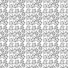 Seamless vector pattern with cats. Doodle vector with cats on white background. Vintage pattern with cats icons, sweet elements background for your project