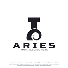 Initial Letter I with Goat Ram Sheep Horn for Aries Logo Design Inspiration. Animal Logo Element Template