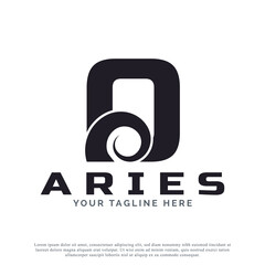 Initial Letter O with Goat Ram Sheep Horn for Aries Logo Design Inspiration. Animal Logo Element Template