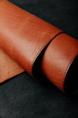 Diagonal phoro of red high quality leather for handmade items