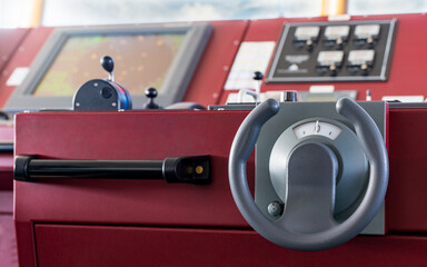Ship control board. Wheelhouse helm, vessel bridge. © Denys Yelmanov 