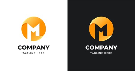 Letter M logo design template with circle shape style