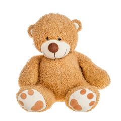Teddy bear toy for kids, teddy bear sitting isolated on a white background