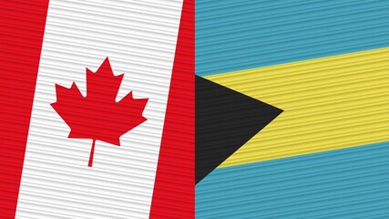 Bahamas and Canada Flags Together Fabric Texture Illustration