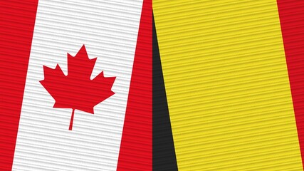 Belgium and Canada Flags Together Fabric Texture Illustration