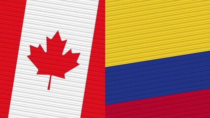Colombia and Canada Flags Together Fabric Texture Illustration