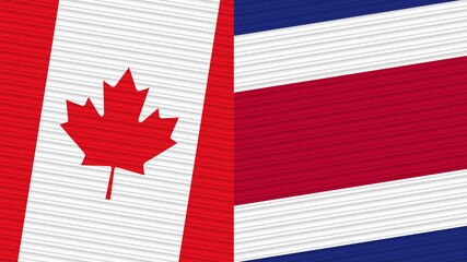 Costa Rica and Canada Flags Together Fabric Texture Illustration