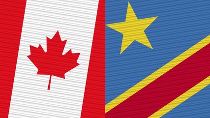 Democratic Republic of the Congo and Canada Flags Together Fabric Texture Illustration