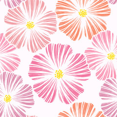 Naklejka premium seamless pink abstract background with summer tropical flowers