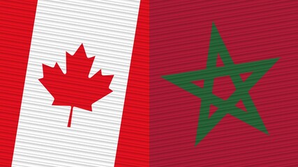 Morocco and Canada Flags Together Fabric Texture Illustration