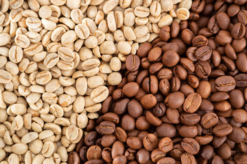 Raw and roasted coffee beans
