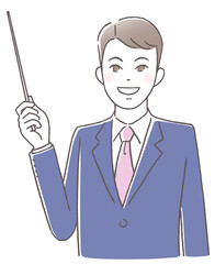 指し棒を持って説明するビジネスマン
