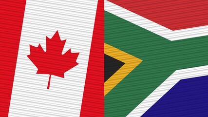 South Africa and Canada Flags Together Fabric Texture Illustration