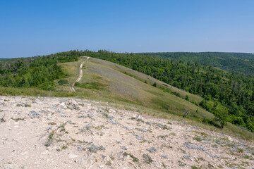 Coast of the Volga River near the town of Zhigulevsk. Zhiguli mountains. Samarskaya Luka.