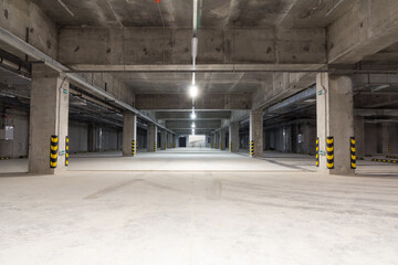 Parking for cars within the city. Empty underground parking. Free parking spaces. Alternative...