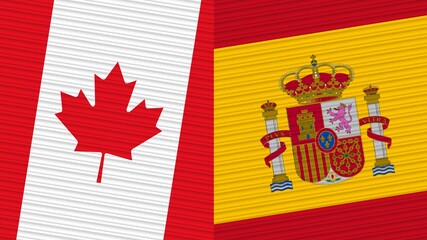 Spain and Canada Flags Together Fabric Texture Illustration