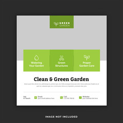 Lawn care Instagram post template. Clean & green gardening service social media post design.  