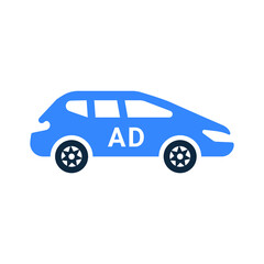 Advertising, car, ad icon. Simple editable vector design isolated on a white background.