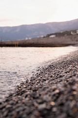 pebble stones beach and the sea, nature background