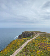 le cap frehel , paysage et phare dans la lande en bretagne