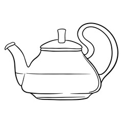 Breakfast. Herbal hot tea with a glass teapot. Line style.
