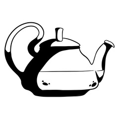 Breakfast. Herbal hot tea with a glass teapot. Line style.