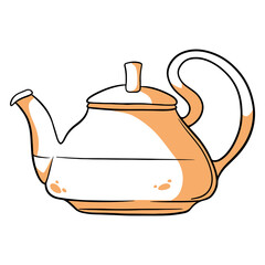 Breakfast. Herbal hot tea with a glass teapot. Line style.