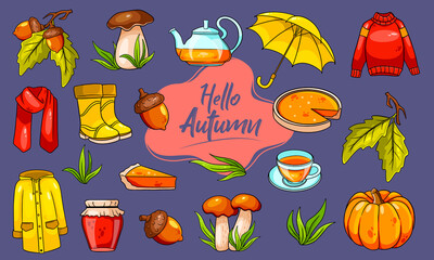 Autumn set. Large collection of autumn items.