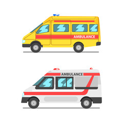Ambulance as Medically Equipped Vehicle for Transporting Patient to Hospital Vector Set