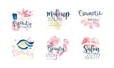 Beauty Salon or Beauty Parlor Watercolor Logo Design Vector Set