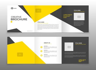 Editable trifold brochure minimalis, modern and simple white yellow black colour. Ready to print. Vector