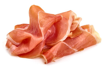 Spanish jamon iberico (serrano ham), isolated on white background. High resolution image.