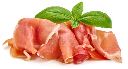 Jamon slices, isolated on white background. High resolution image.