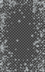 White Confetti Background Vector Transparent. Flake Macro Texture. Light Snowflake Isolated Pattern. Holiday Snow Card.