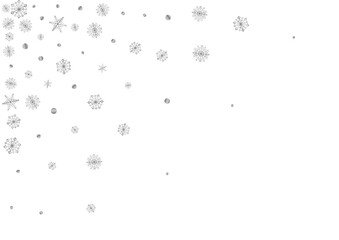 Grey Confetti Background White Vector. Snowflake Flake Card. Luminous Flake Decoration. Silver Snowflake Texture.