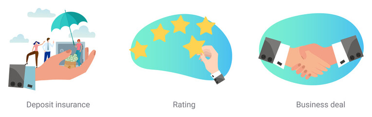 A set of vector illustrations on the topic of business.Deposit insurance, rating, business transaction.Abstract vector illustrations.