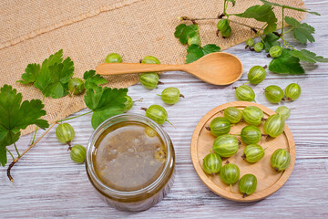 Gooseberry jam and fresh berries