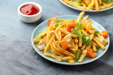 Chinese salt and pepper chips. French fries. Asian take away food