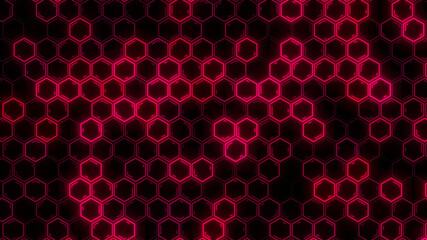 Abstract futuristic hexagon glowing neon surface, structure. HUD.